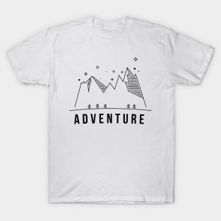 Adventure With Mountain Illustration Black T-Shirt